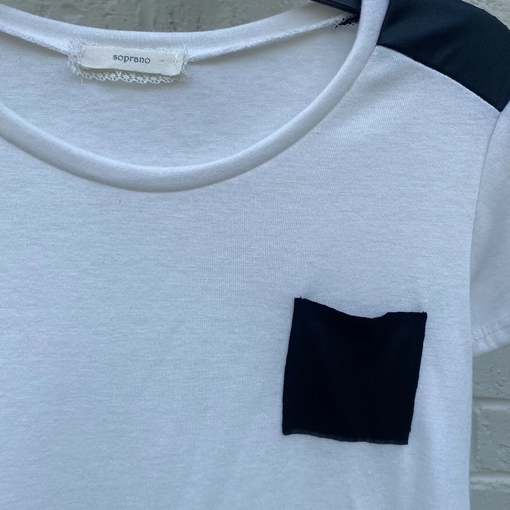 Soprano white short sleeve faux leather t-shirt girls 10-12